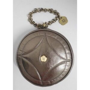 Eric Javits Round Bronze Quilted Leather‎ Small Clutch Wristlet Bag